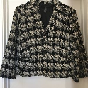 Robert Rodriguez Black n Off White Textured Wool Blend Jacket Size 12